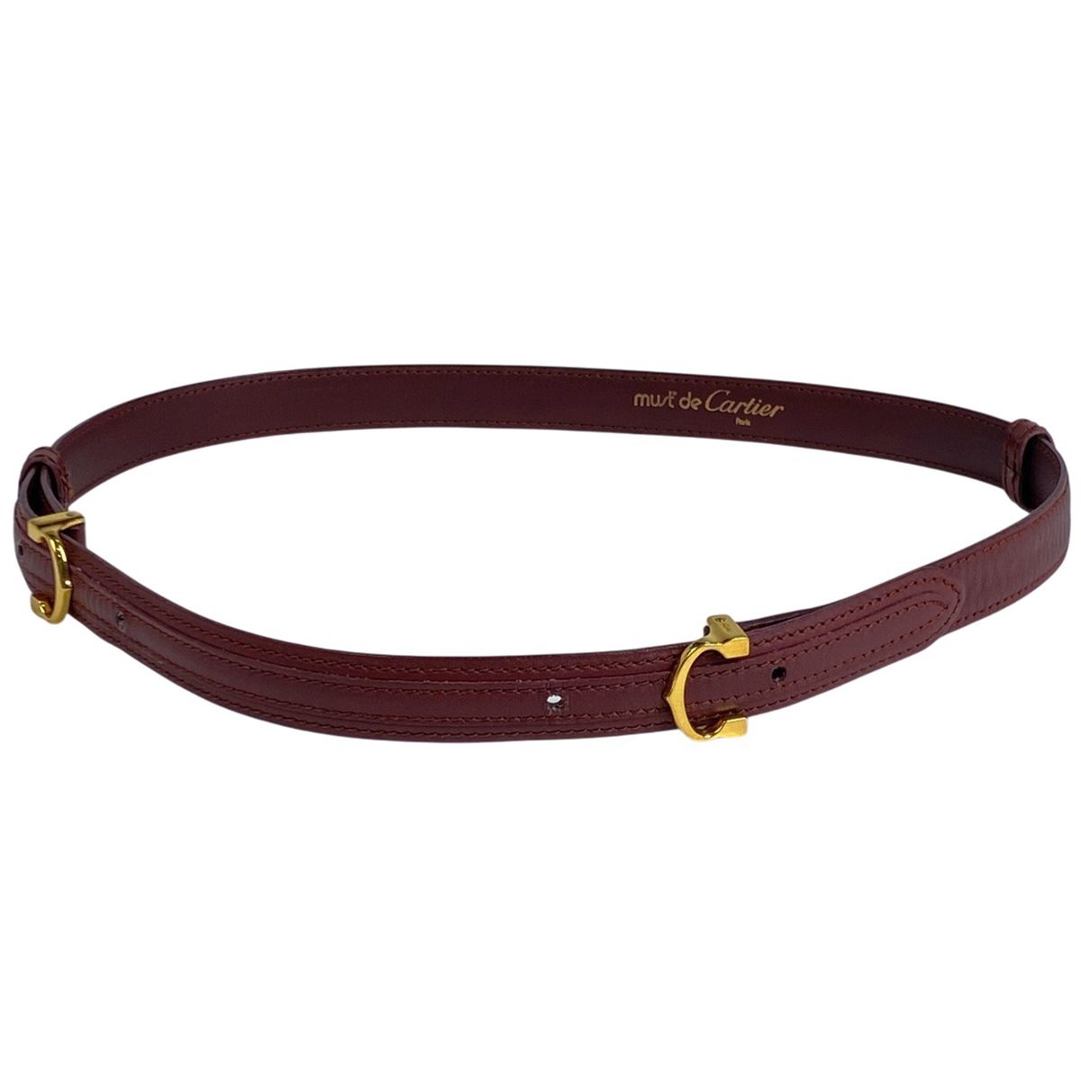 カルティエ CARTIER ロゴ ベルト 2C バックル マストライン ベルト レザー ボルドー レディース