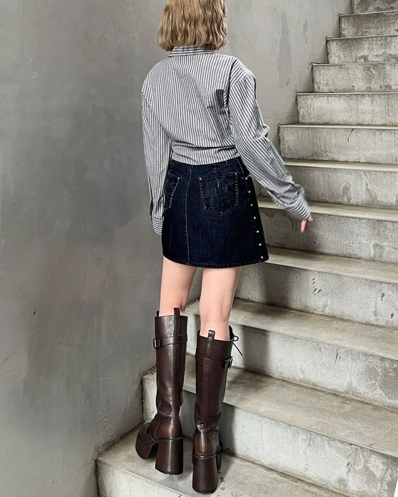 フロッキーデニムミニスカート