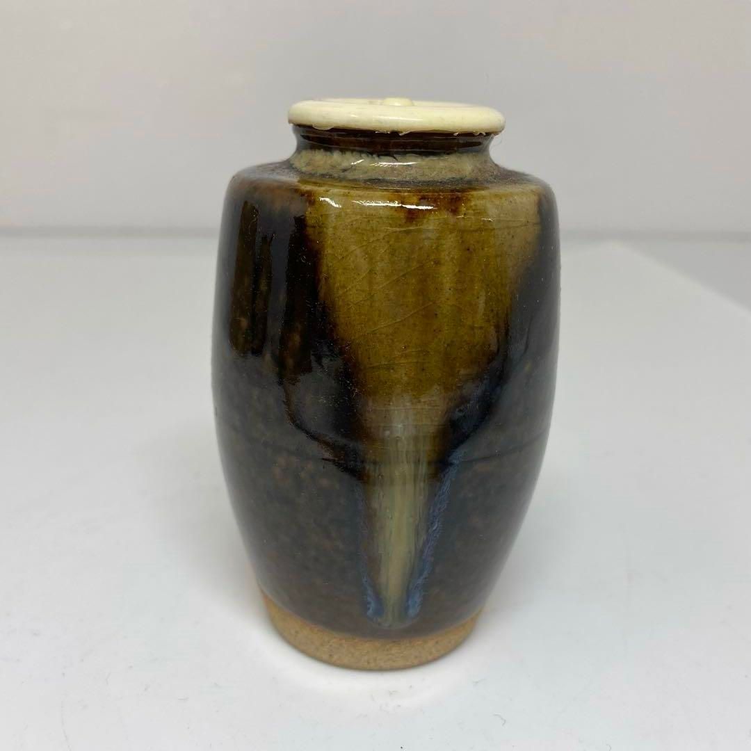 茶3 膳所焼 淡海ぜぜ陽炎園造 茶入 共箱 高さ約9㎝ 東さ6-1117