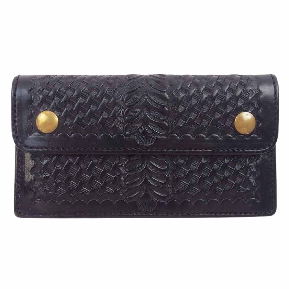 Alfonso OF HOLLYWOOD LEATHER Co. USA アルフォンソオブハリウッドレザーカンパニー ウォレット USA製 バスケットウェーブウォレット アルフォンソレザー ブラック系【中古】