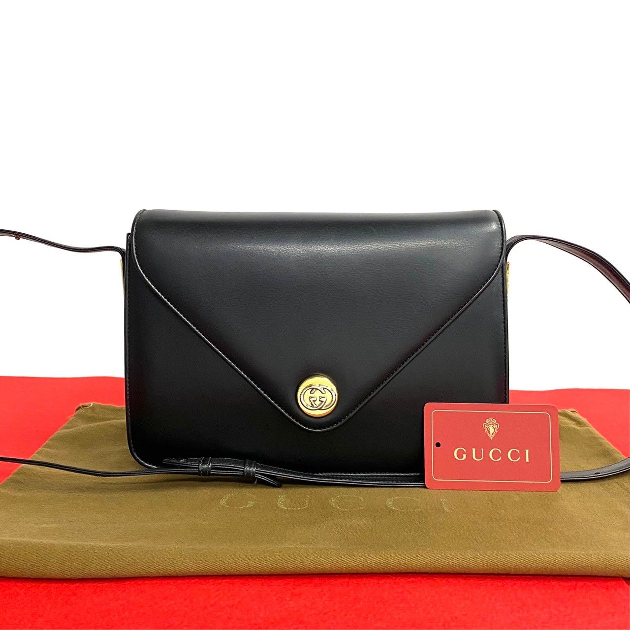 極 美品 GUCCI グッチ ヴィンテージ GG ロゴ 柄 シェリーライン レザー