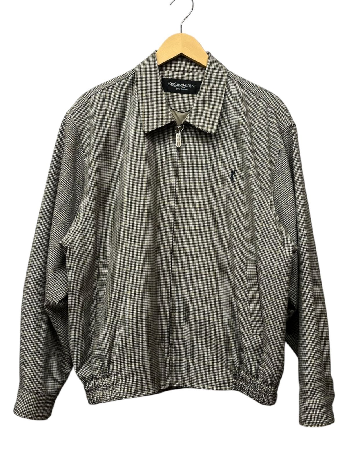 YVES SAINT LAURENT イヴサンローラン pour homme スイングトップ ハウンドトゥースジャケット 千鳥格子 ブルゾン F メンズ|199