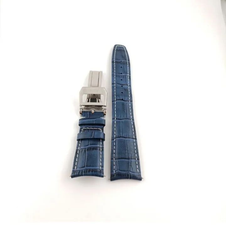 22mm イタリアンカーフレザー 革ベルト ネイビーブルー×ホワイト