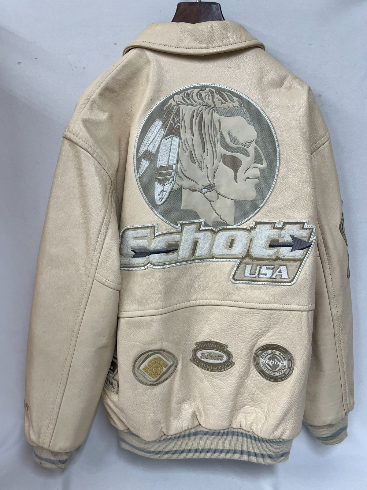 【中古】【メンズ】SCHOTT USA レザースタジャン 90s USA製 インディアン刺繍【大清水店75-2-0712】