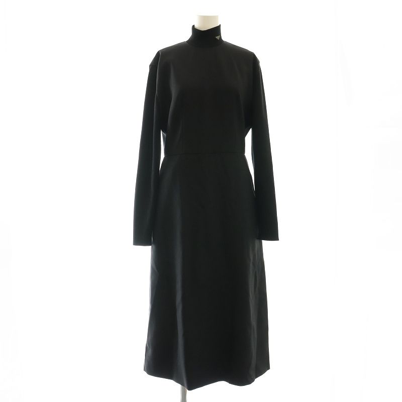 プラダ PRADA ハイネックワンピース 長袖 三角ロゴプレート ロング 38S 黒 ブラック P3H37 S222 11NK |AQ OS SH