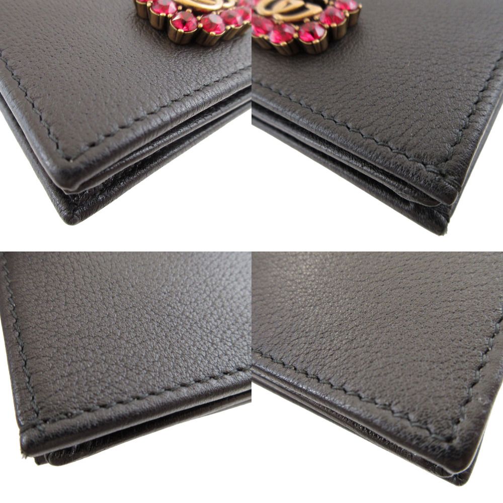 新品同様 グッチ GGマーモント ラインストーン 499783 レザー ブラック  