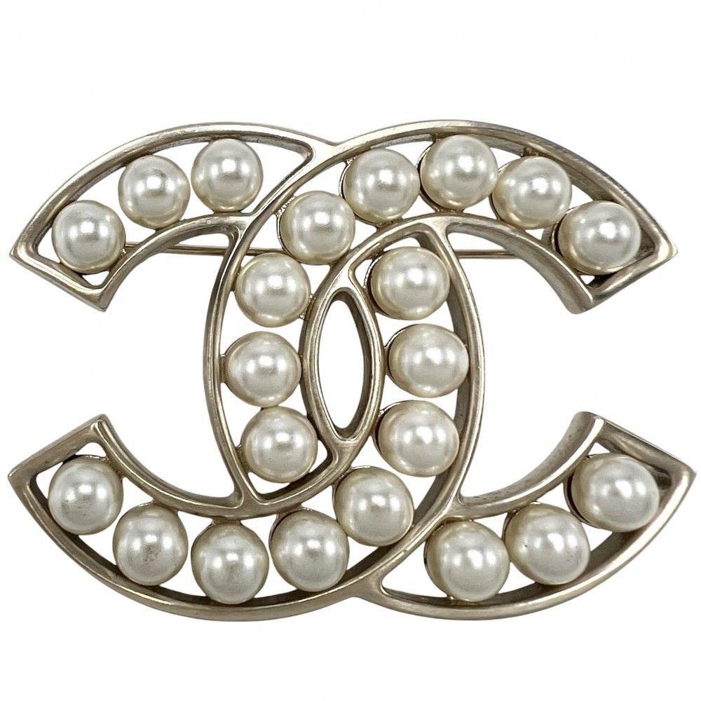シャネル ブローチ レディース ココマーク CHANEL GP フェイクパール B14S ライトゴールド ホワイト 白 約29.7g 2014年 品