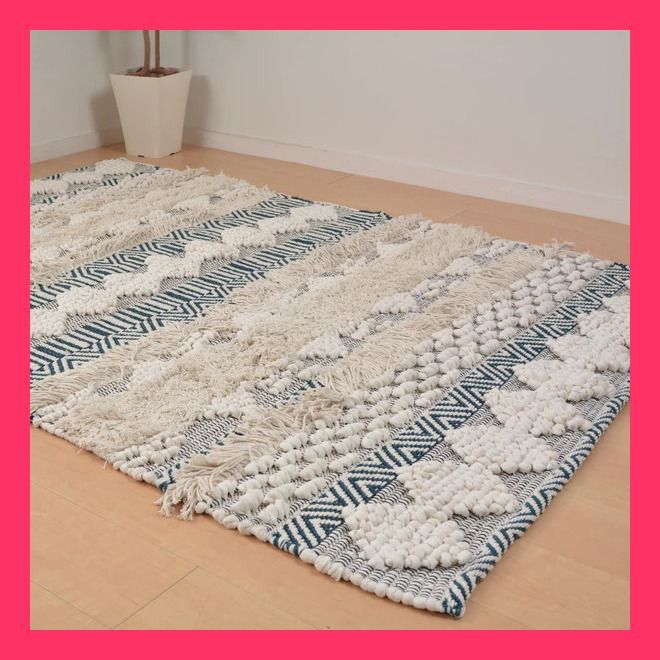 ラグ コットン100％ 手織り 「ビアヘロ_オリヤ」 約130×190cm 約130×190cm BOHOインテリアに最適な『VIAJE おすすめ おしゃれ　売れ筋　大人気 8969175