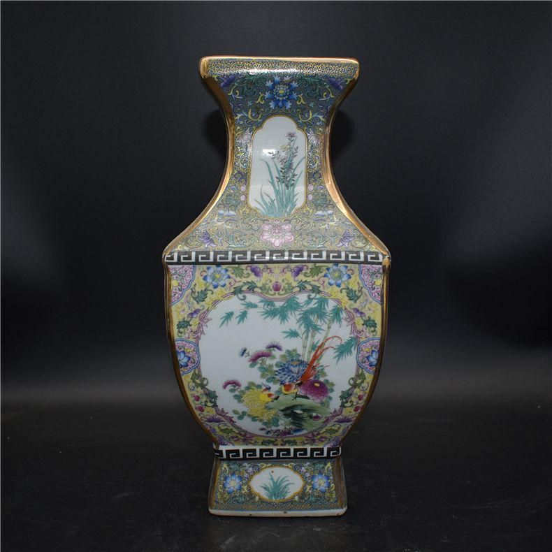 清乾隆琺瑯彩四方花鳥尊瓶 景徳鎮 陶磁器 装飾品 現代工芸品