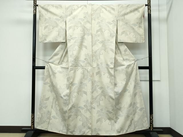 平和屋着物 上 結城紬 100亀甲 束ね熨斗吉祥文 砥の粉色地 CZAA3568s5