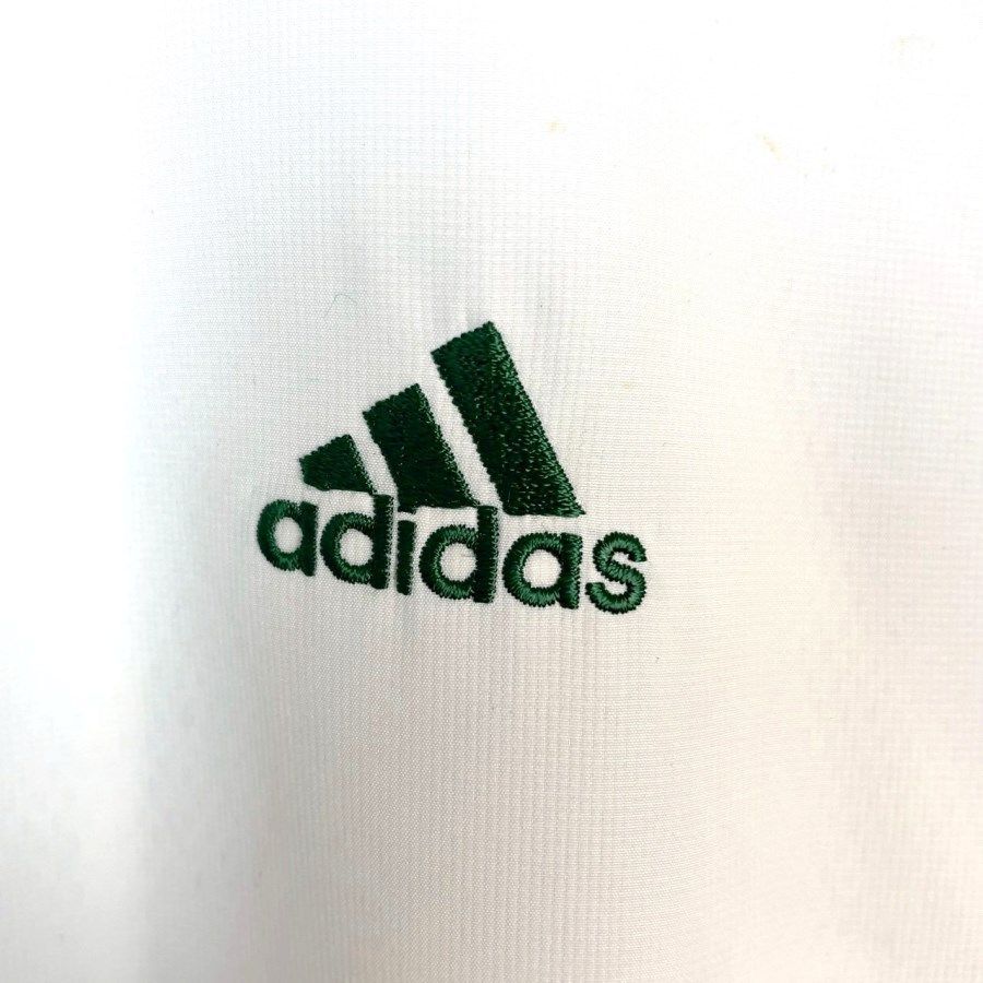 【dango7】様アディダス デサント トラックジャージ XL 白 緑 刺繍ロゴ アディダスAdidasトラックジャケット袖ラインジャージロゴ刺繍