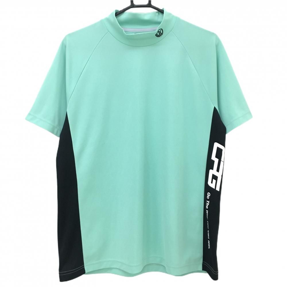 【超美品】CPG 半袖ハイネックシャツ ライトグリーン サイド・ネックロゴ  メンズ 3(L) ゴルフウェア CPG 超美品】CPG 半袖ハイネックシャツ ライトグリーン サイド