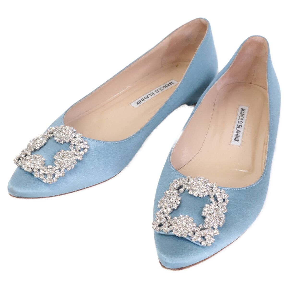美品 マノロブラニク ハンギシ サテン ビジューバックル 37 ターコイズ HANGISI】サテンパンプス（シューズ）｜MANOLO BLAHNIK（マノロ