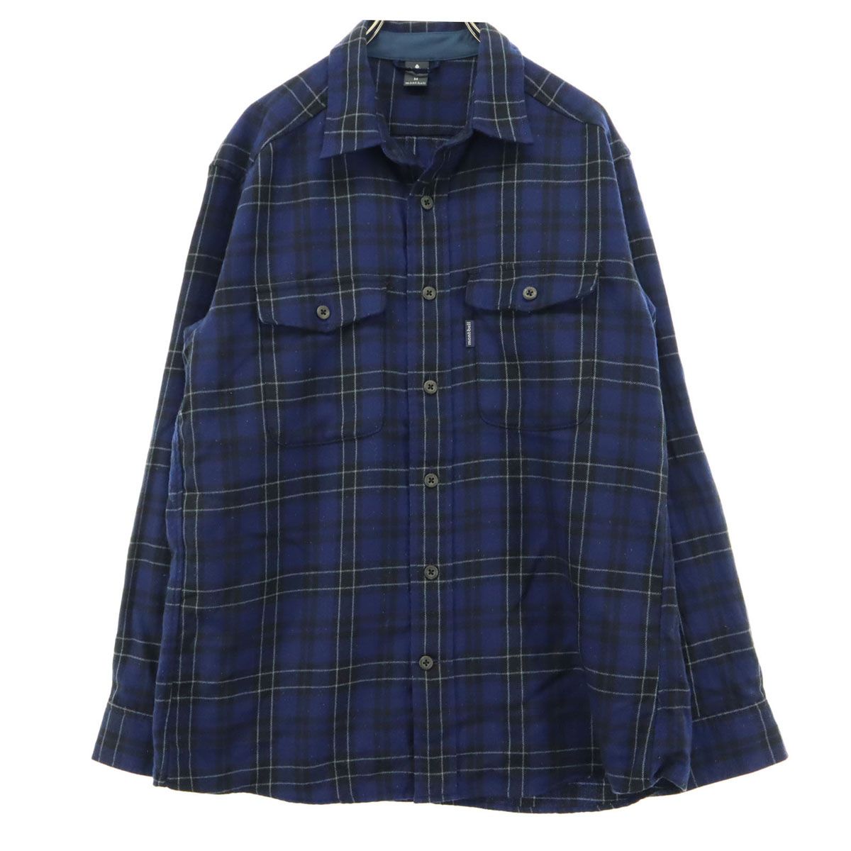 mont-bell モンベル チェック柄 長袖 ウールシャツ M ブルー