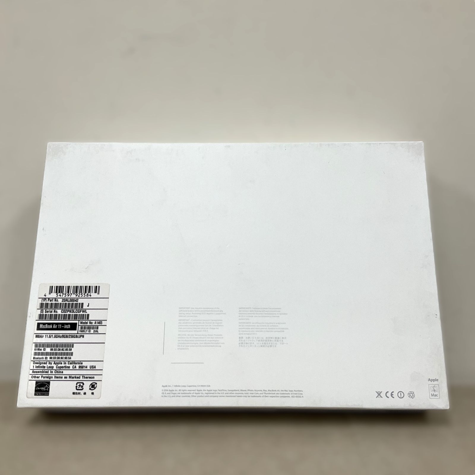 Apple 純正品 空箱 MacBook Air（2015年 11インチモデル）Model No