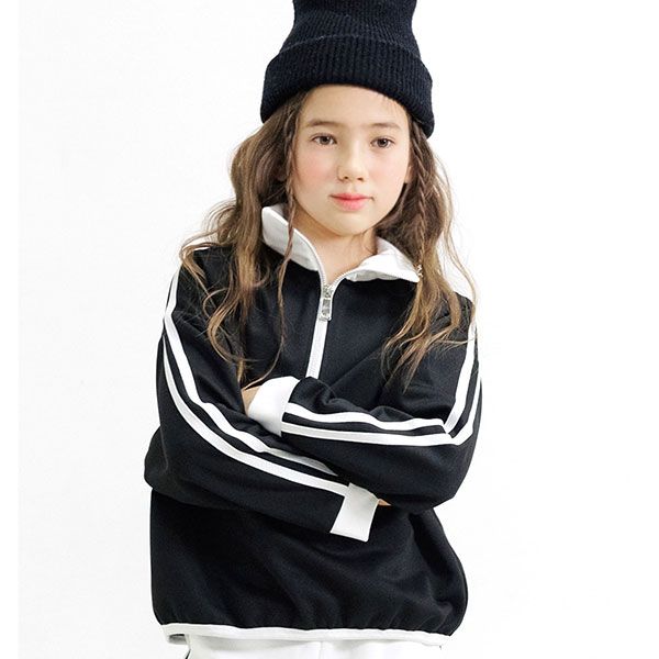 専用ページ☆子供服　まとめ売り　韓国子供服　100〜110size Bee【OPEN大特価】インハーフジップトップス◇ブラック◇韓国