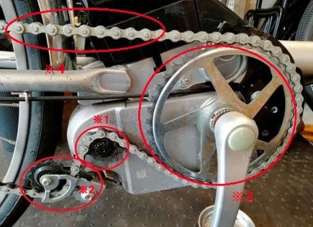パナソニック純正部品 電動アシスト自転車 ハリヤ ベロスター オフタイム 駆動系一式 チェーン テンションプーリー 大ギア 小ギア 4点セット