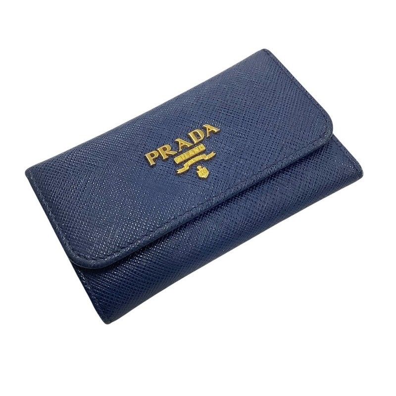 PRADA プラダ 1PG222 サフィアーノレザー 6連 キーケース 鍵入れ レディース 箱 ギャラあり ブルー系 BLUETTE SAFFIANO METAL ギャラ 日 店舗印あり MK-1852