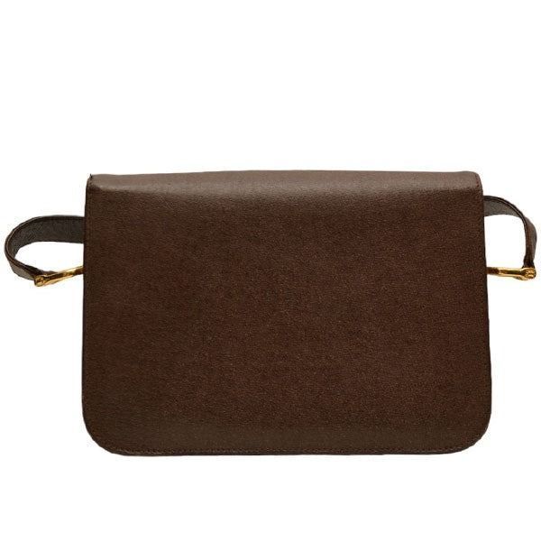 大人気 CELINE レザー ショルダーバッグ 茶 ホースビット フラップ CELINE セリーヌ Vintage ホースビットレザーショルダーバッグ