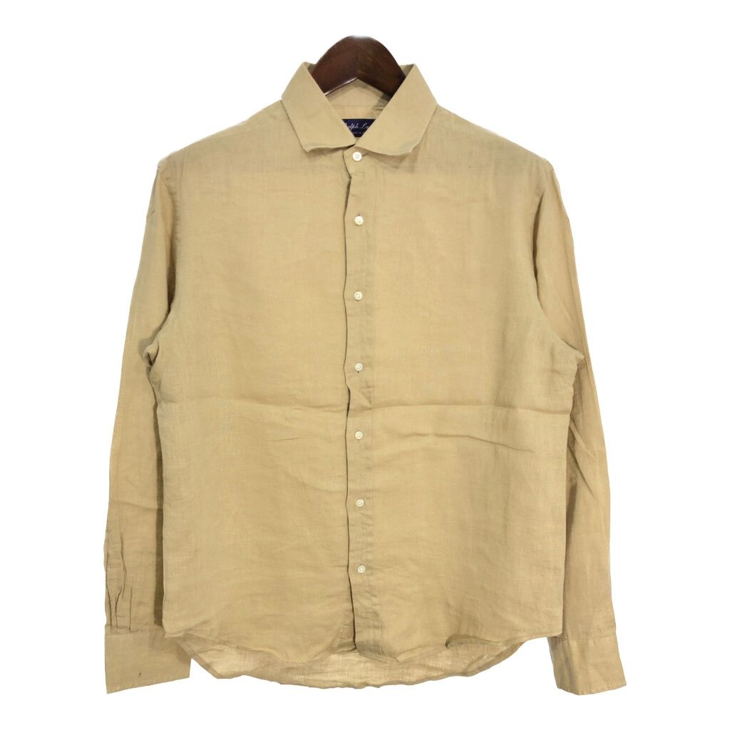 イタリア製 Ralph Lauern ラルフローレン パープルレーベル リネン 長袖シャツ ベージュ (メンズ L)  古着 T3108