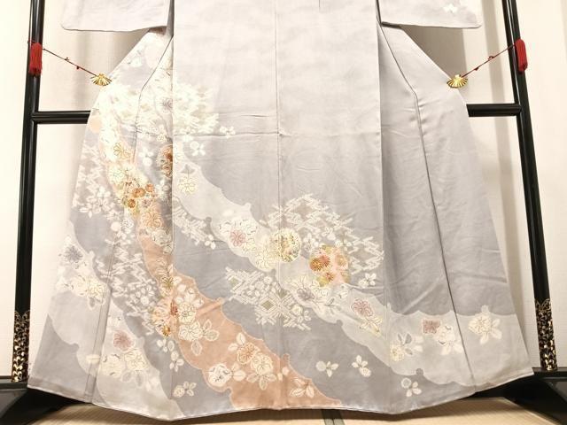 (スーパー) No.2486正絹大雪輪文様地紋染め分け訪問着　美品 反物 正絹 千總 着物 ぼかし 紫系 パープル 江戸小紋 小紋反物