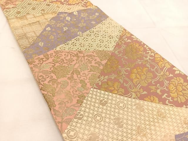 平和屋着物◎六通柄袋帯 切嵌更紗花唐草文 金糸 正絹 逸品