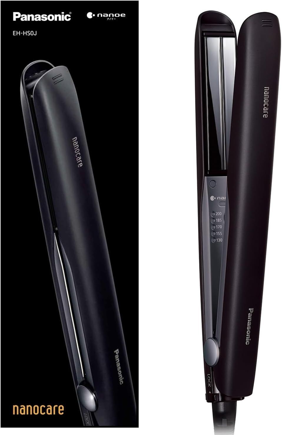 パナソニック ヘアーアイロン ストレート用 ナノケア スムースグロスコーティングプラス 海外対応 黒 EH-HS0J-K