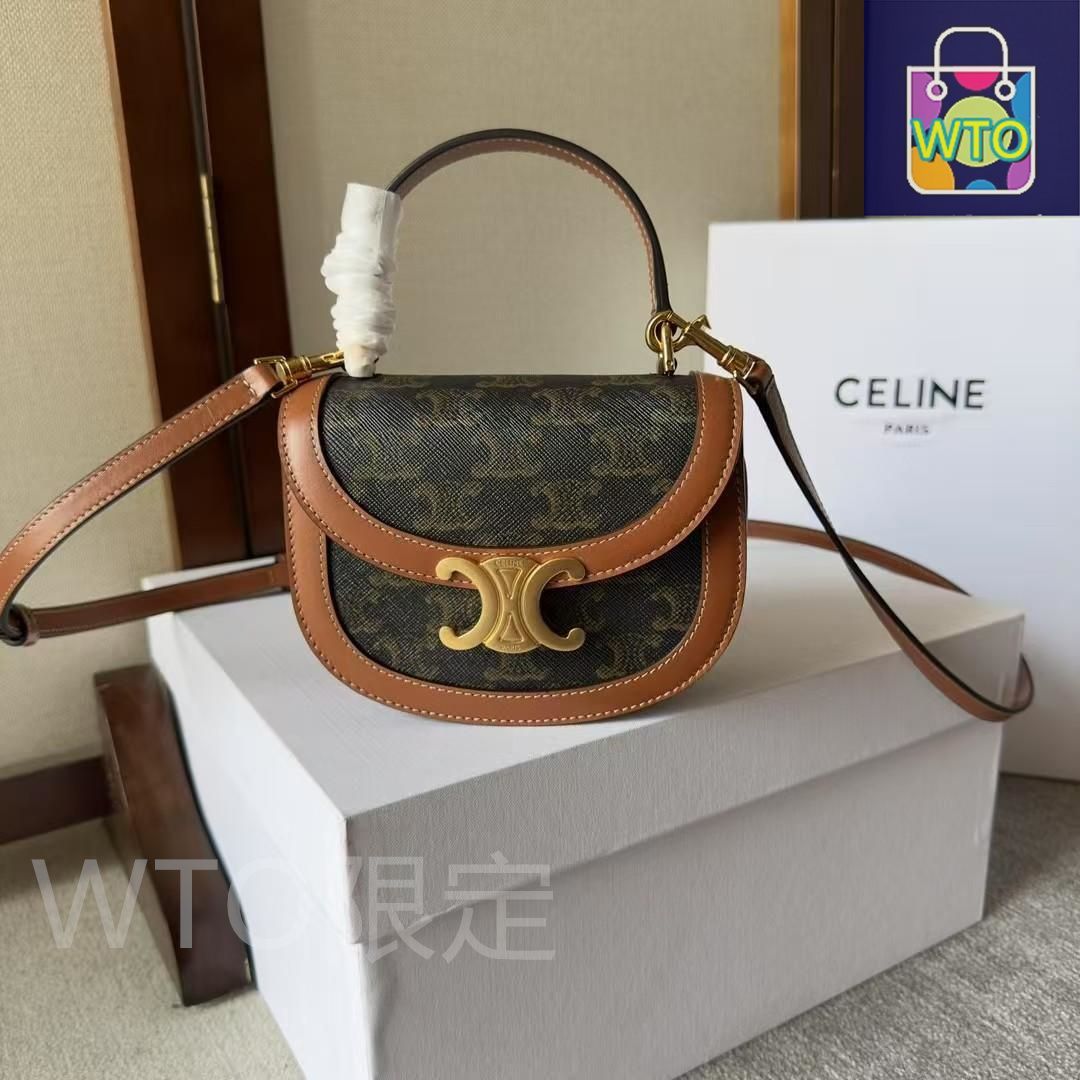 CELINE ショルダーバッグ ブラック/ブラウン - メルカリ