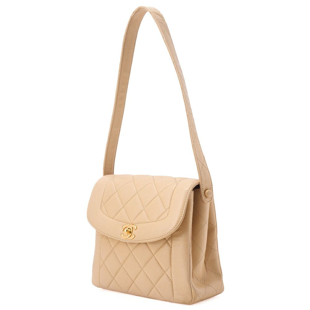 CHANEL シャネル マトラッセ ダイアナフラップ ワンショルダーバッグ ラムスキン ベージュ ゴールド金具 ショルダーバッグ ハイブランド