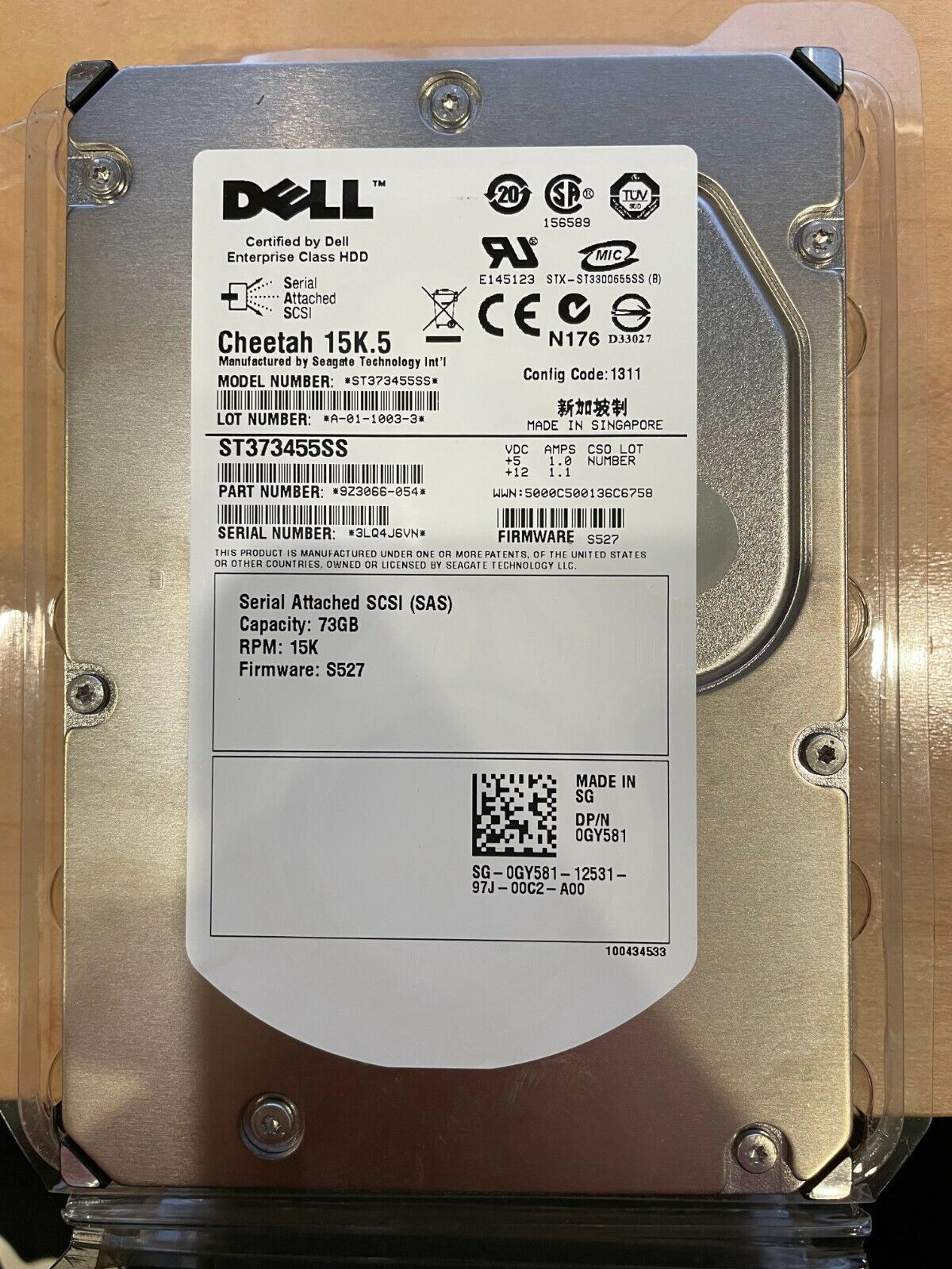 Dell Cheetah 15K.5 73GB， Internal， 15000RPM， 3.5 inch (ST373455ss) Hard Drive