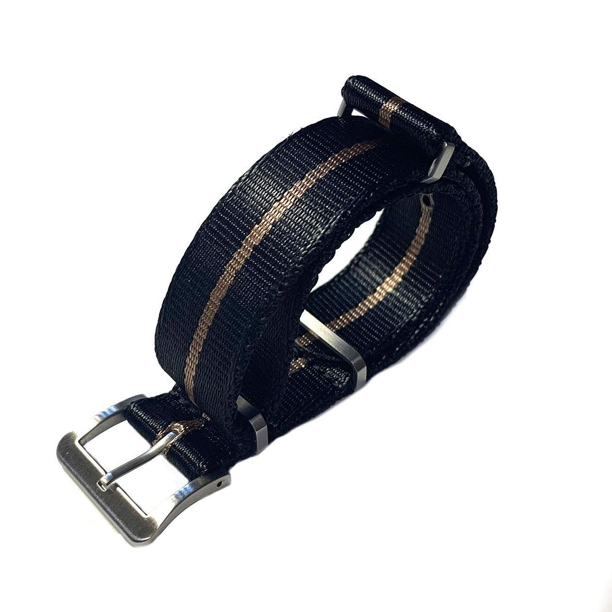 Size 20 Naval watch Co. G10 NATOタイプ シルクタッチ ナイロンストラップ 黒 ライトブラウンストライプ DELUXE NYLON NATO TYPE WATCH STRAP Black light Brown