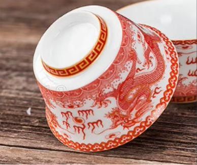 未使用品 祥竜三才蓋碗 茶器 景徳鎮 白磁陶磁 茶碗 湯呑 煎茶