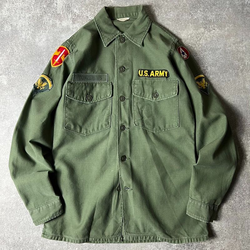 60s US ARMY 米軍実物 OG-107 コットン サテン ユーティリティ シャツ