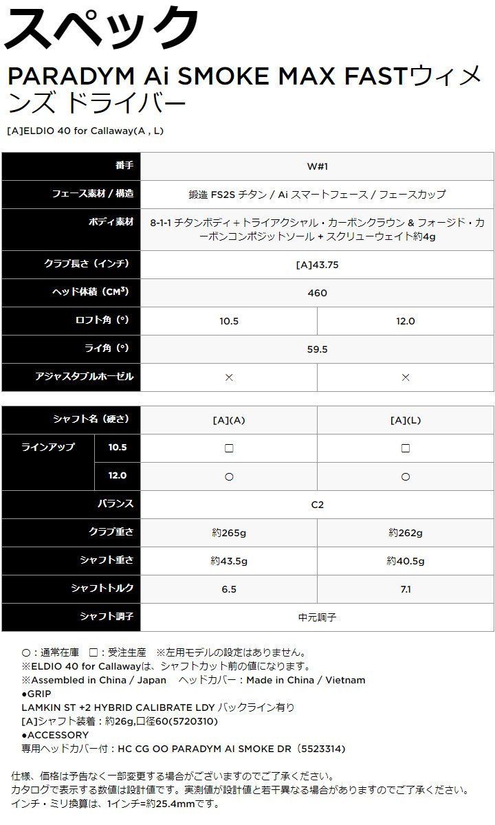 新品★キャロウェイ★PARADYM Ai SMOKE MAX FAST★パラダイム エーアイ スモーク マックス ファスト ドライバー★2024★12°★L★ELDIO 40 for CW★日本正規品