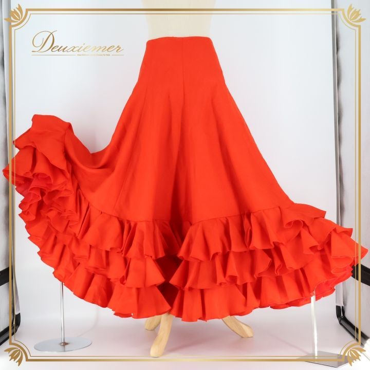 フラメンコ 衣装 ファルダ スカート 赤 ボランテ フリル 無地 レッド系 ダンス パーティ 発表会 ダンス衣装 フラメンコ衣装 スカートファルダ レッスン用衣装 フリルスカート 赤色 フラメンコスカート パーティードレス ダンスパーティ おしゃれ