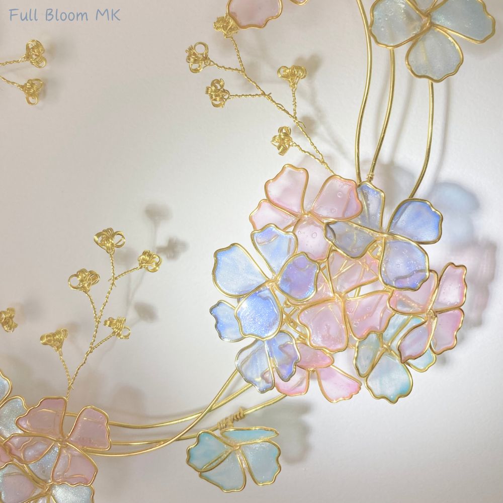 ワイヤーアート ワイヤークラフト 紫陽花×ゴールド リース