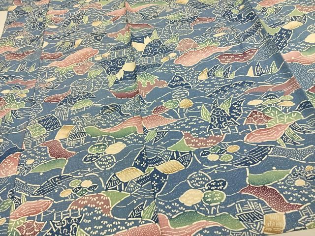 平和屋着物▽上質な小紋 単衣 型染め 風景文 正絹 逸品 AAAW1336fy