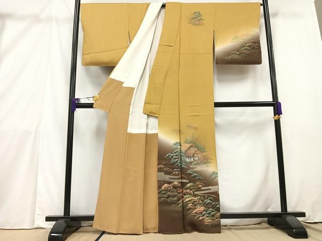 平和屋着物▽訪問着 単衣 手描き 風景文 暈し染め 正絹 逸品