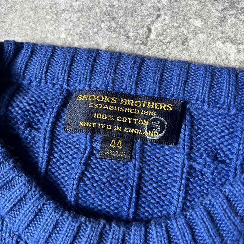 イングランド製 Brooks Brothers 無地 コットン ケーブル ニット 