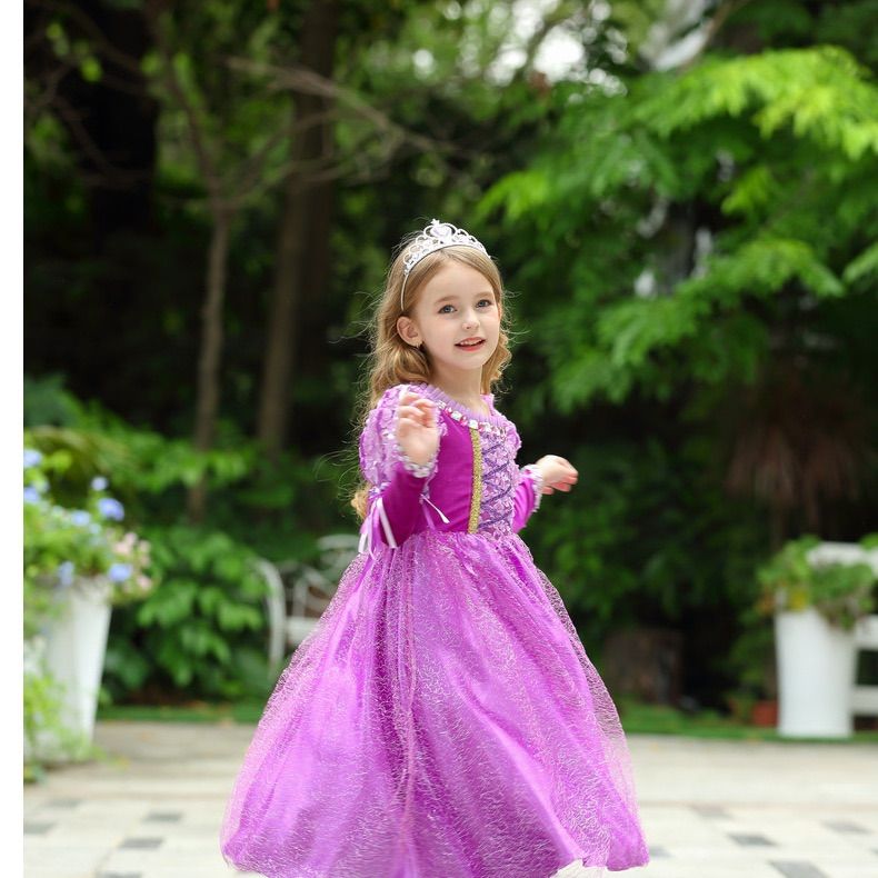 新品　プリンセス　ラプンツェル　半袖　紫　パープル　女の子　ドレス　クリスマス
