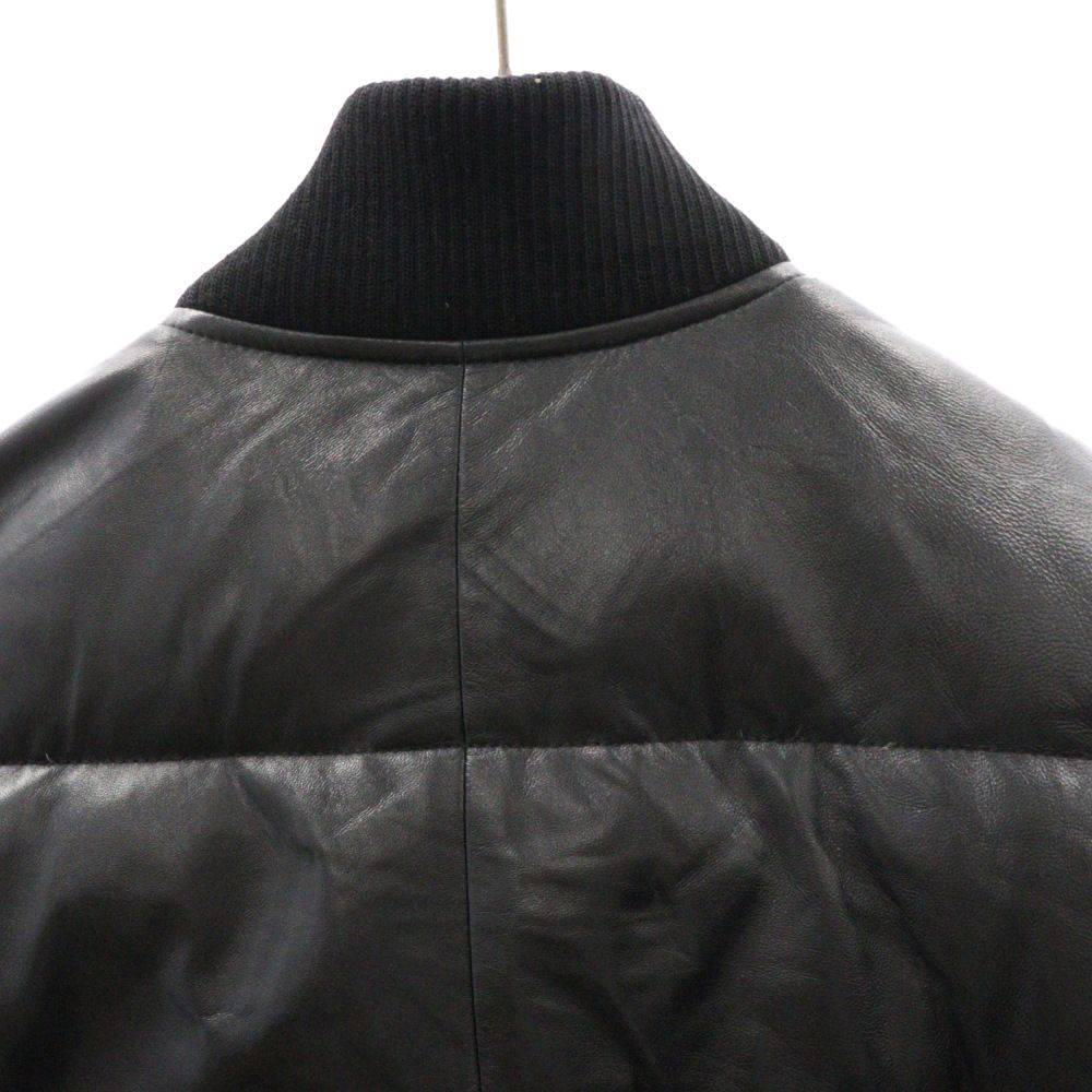 A BATHING APE (アベイシングエイプ) LEATHER DOWN JACKET 裏地カモ柄 シープスキン ダウンジャケット ブラック  001HJ9801019