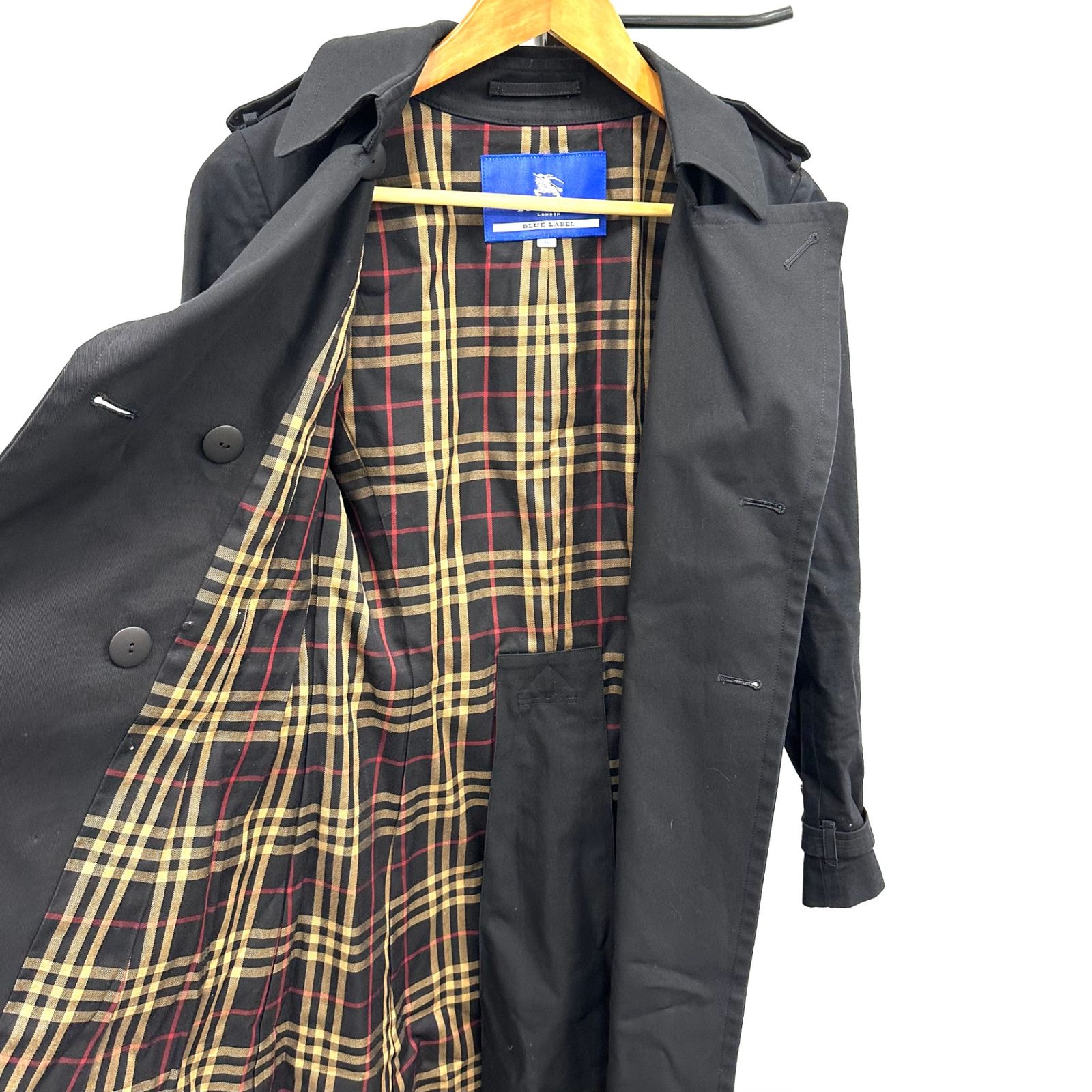 バーバリーブルーレーベル　トレンチコート　ノバチェック　38 ブラック　ベルト 美品】BURBERRY BLUE LABEL バーバリー ブルーレーベル トレンチ