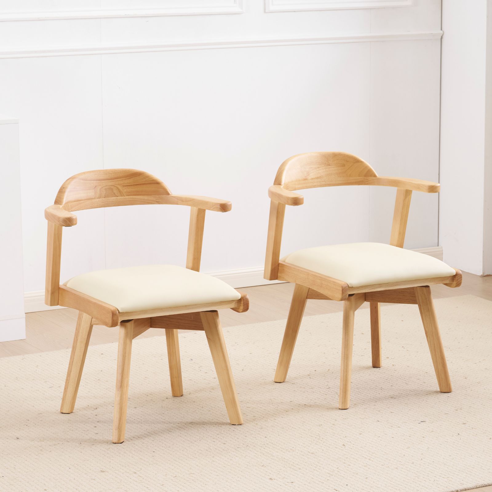 8%割 2脚 ダイニングチェア 2脚セット お掃除ロボット対応 肘付き ウィンザーチェア 天然木無垢材 オーク ハーフアーム 椅子 木製おしゃれ 北欧 頑丈 イス 食卓椅子 収納便利 360度回転 な座面