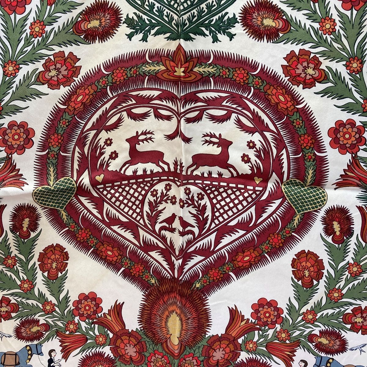 HERMES エルメス カレ90 Decoupages 切り絵 シルクスカーフ ワイン  