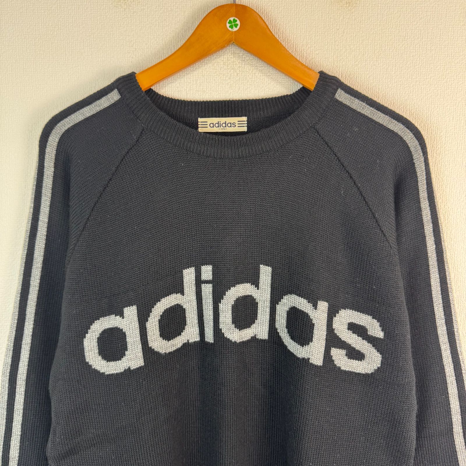90s adidas アディダス ニット セーター デカロゴ 3ストライプ