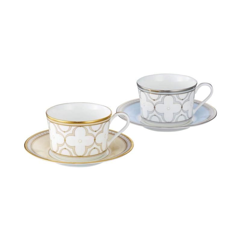 Noritake ノリタケ カップ ＆ ソーサー 色変り ペアセット コーヒー ティー 兼用 約245cc トレフォリオゴールド プラチナ 2客 ゴールド プラチナ ボーンチャイナ P9