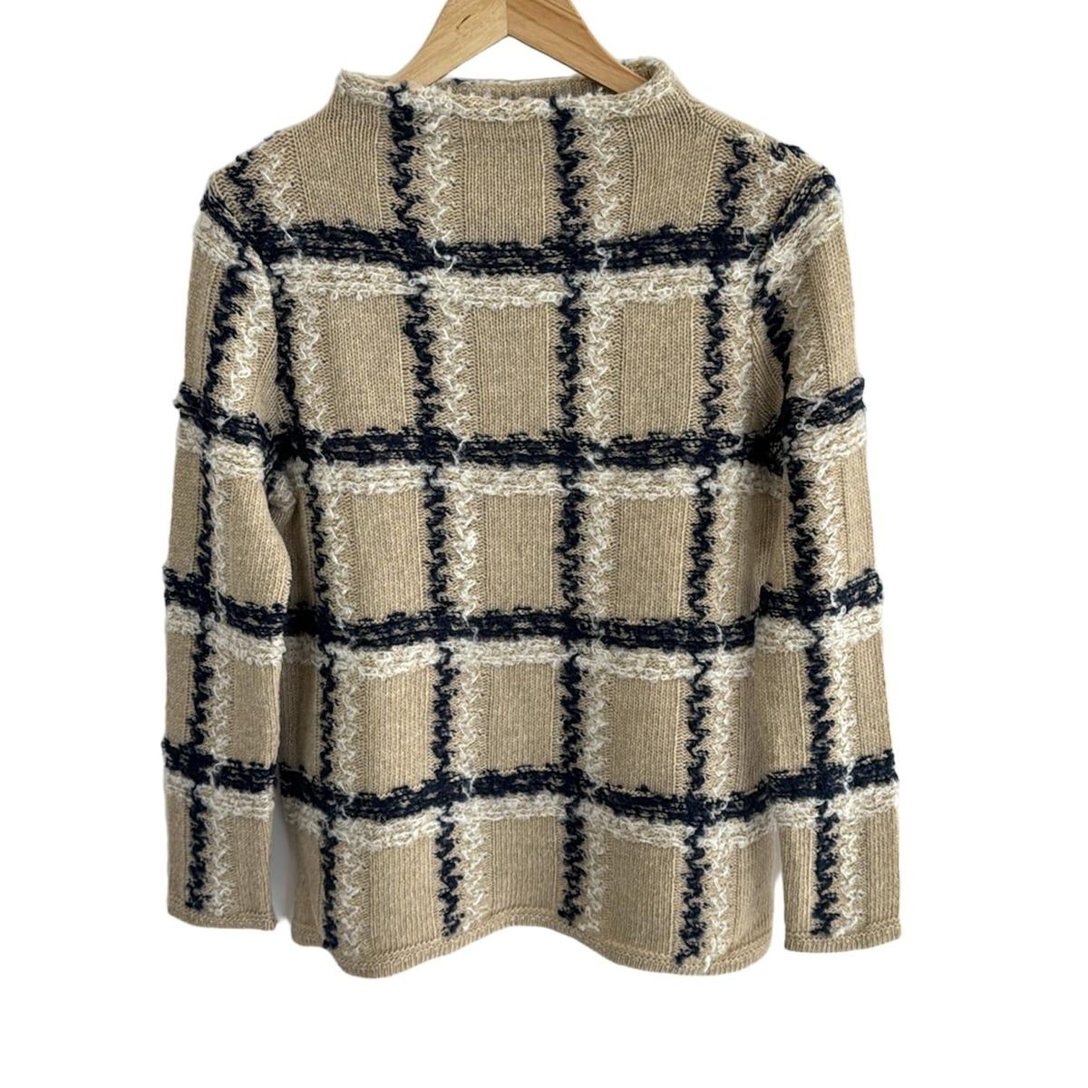 Aquascutum アクアスキュータム 長袖セーター サイズ8 M レディース - ベージュ×ダークネイビー×白 チェック柄
