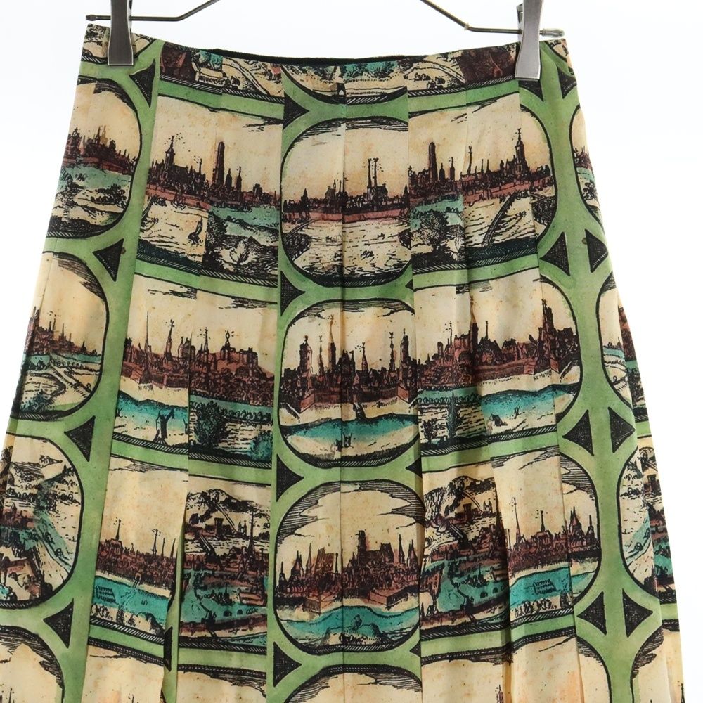 GUCCI (グッチ) 総柄 サイドジップ シルク プリーツ ロング スカート