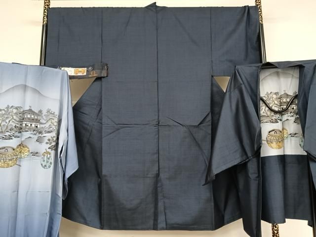 平和屋着物●男性 本場大島紬 アンサンブル 長襦袢セット 手織 100亀甲 総詰め 松山茂治 証紙付き キングサイズ 正絹 AABA4593np