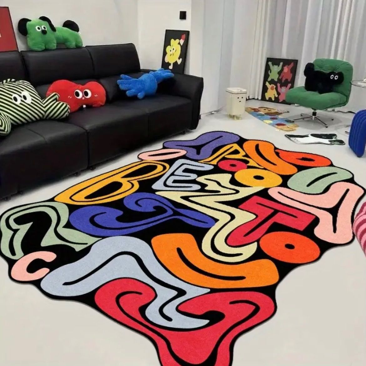 ラグ カーペット エリアマット カラフルレターデザイン ツイスト形状